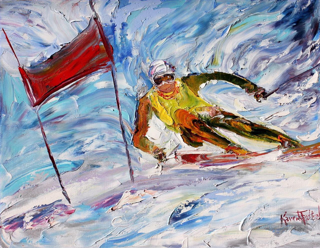 Downhill Ski Racer impressionnistes Peintures à l'huile